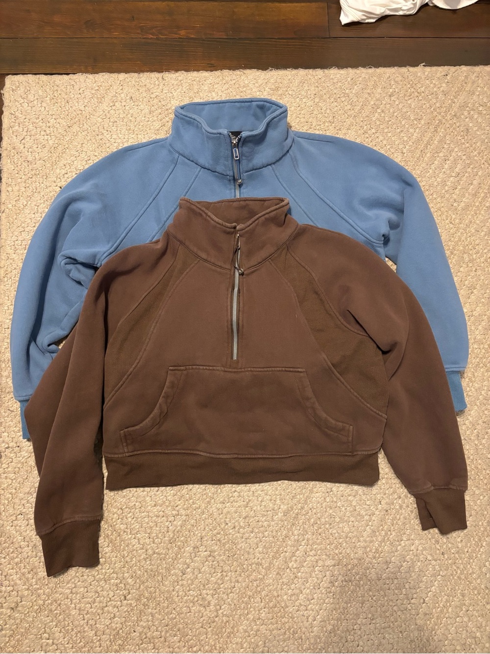 Women's Half-Zip Mock Neck Sweatshirt in Blue and Brown